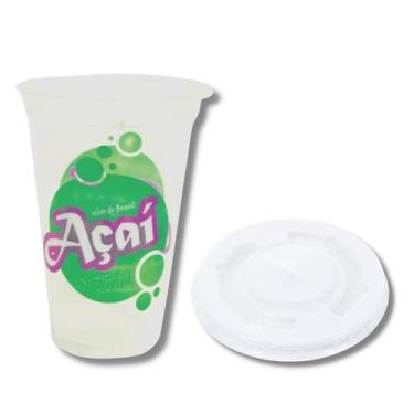 Imagem de Kit c/ 100 un. de copo p/ acai 440 ml.   100 un. de tampa c/ furo p/ c