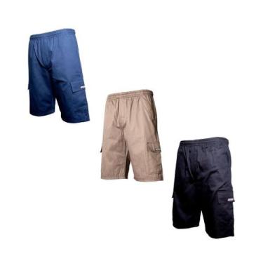 Imagem de Kit 3 Bermudas Brim Extra Plus Size Tamanho Grande Sarja Elástico Cord