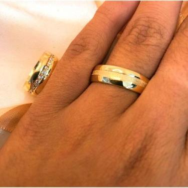 Imagem de Aliança Ouro18k Modelo Dory 12 Gramas na Feminina Com Pedras - Genéric