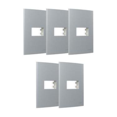 Imagem de Kit 5 Placa 4x2 1 Posto Cinza com Suporte Sleek Margirius, Cinza