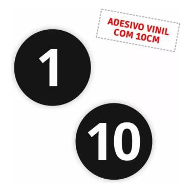 Imagem de Adesivo Número 1 A 10 Redondo Carro Armário Mesa Preto 5x5cm - Fixa Pe