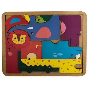 Imagem de Brinquedo Educativo Pedagógico Madeira Encaixe Monte Safari - Planeta 