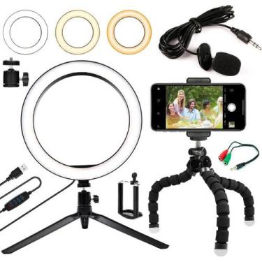 Imagem de Kit Youtuber Microfone Celular Tripé Iluminador Ring Light - Leffa Sho