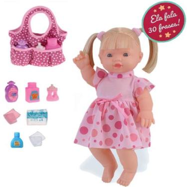 Imagem de Kit Boneca Bebê Elisi Fala + Bolsa Maternidade C/ Acessórios - Adijoma