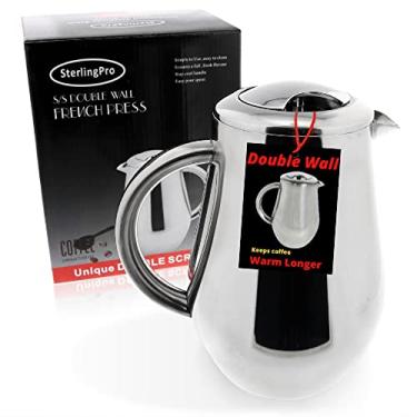 Imagem de SterlingPro Prensa francesa clássica europeia Stlye com acabamento espelhado em aço inoxidável, 1000 ml