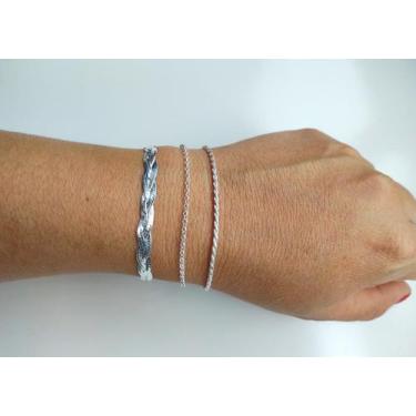 Imagem de Kit 3 Pulseiras Trançada Portuguesa Baiana Maciça Prata 925 - DR Joias