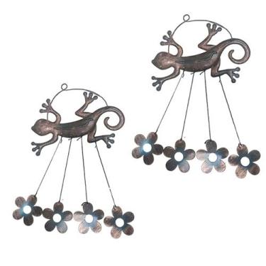 Imagem de Sino dos Ventos Lagarto Flores Kit 2 Unidades Jardim Quintal Enfeite D