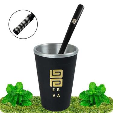 Imagem de Kit Tereré Cuia Térmica Black Erva E Bomba Mola Externa