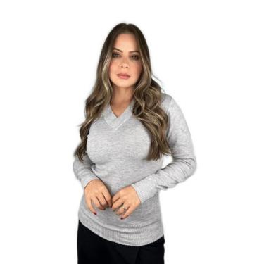 Imagem de Blusa Trico Basica De Frio Feminina Decote V Manga Longa - Calu Tricot