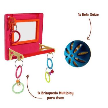 Imagem de Brinquedo Multiplay Diversão Playground c/ Poleiro Espelho Bird Toy + 