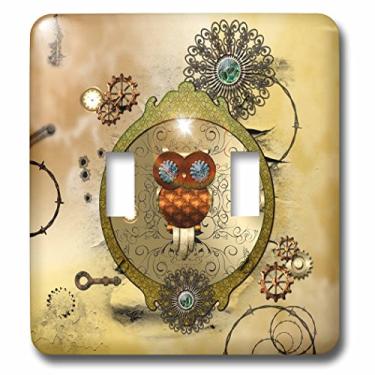 Imagem de 3dRose lsp_243076_2 Coruja Steampunk fofa em uma moldura com relógios e engrenagens - Interruptor duplo