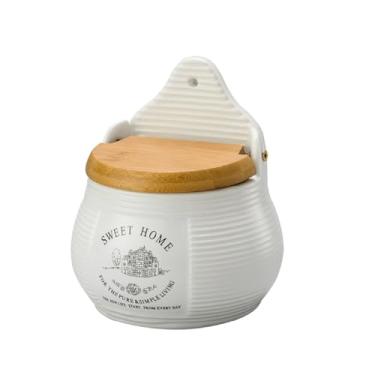 Imagem de LYOR - Saleiro de Parede de Cerâmica com Tampa de Madeira Sweet Home 10cm x 7,5cm x 13cm