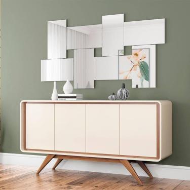 Imagem de Buffet Channel Industrial Luxo Moderno 4 Portas 100% Mdf Nature Com Off White