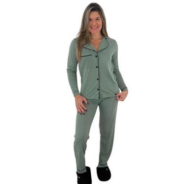 Imagem de Pijama Americano Adulto Feminino Aberto Longo Inverno Manga Longa C/Bo