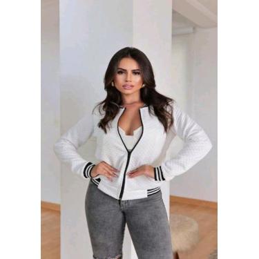 Imagem de Jaqueta Bomber Feminina Casaquinho Metalasse Jaquetinha - M&K, Branco,