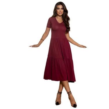 Imagem de Vestido Midi Soltinho Casual  Manga Curta Gola Redonda - Gisele Freita