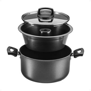 Imagem de Conjunto Panela para Pudim 3 em 1 Antiaderente Superflon Forma Pudim A