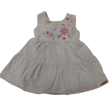 Imagem de Vestido Bordado Linho Bebê Menina Luxo Verão Lessa Kids 8788, Natural,