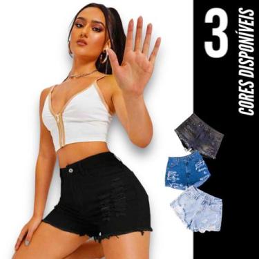 Imagem de SHORTS Jeans RASGADO FEMININO Casual Elastano Slim 488 - IRON, Preto, 