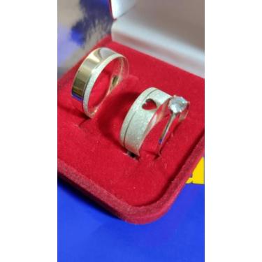 Imagem de Alianças Prata 950  Namoro e Cmpromisso 6 mm Fosca com Risco e Anel So