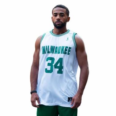 Imagem de Regata Basquete Masculina M10 Action Milwaukee, Branco, G