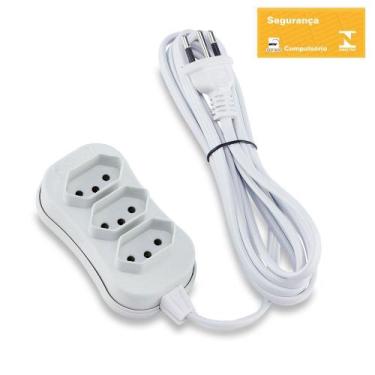 Imagem de Extensão Forceline 3 Tomadas Slim Tripolar 3m Branca Bivolt - Force Li