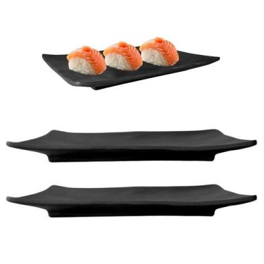 Imagem de 2 Pratos Retangular Raso Oriental em Melamina Preto 20cm - Riodeouro