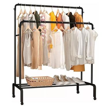 Imagem de Arara Dupla Roupa Cabideiro Blusa Casaco Calçado Sandalia Sapateira Bolsa Chapeu Casa Quarto Closet Rodinhas Organizaçao Multiuso