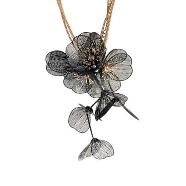 Imagem de CETVLY Colar vintage floral em camadas para mulheres, design de flor, franja de borla, em forma de Y, filigrana grande, 3D, boêmio, havaiano, pétalas grandes, férias, chique, grande, joia moderna,