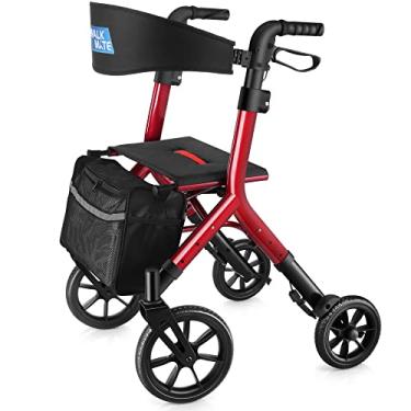 Imagem de WALK MATE Andador Rollator Para Idosos Mais Alto 5,3~7 Pés Com Assento Ajustável Em Altura, Rodas De 10 Polegadas Caminhantes Ocultos Em Arame Design Compacto Dobrável Design Leve Mobilidade Auxilia