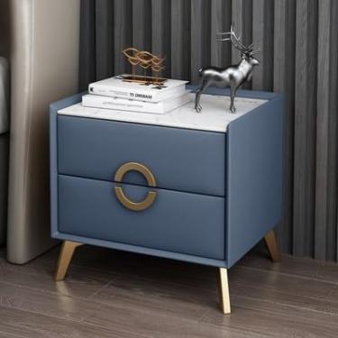 Imagem de Mesa de cabeceira pequena para móveis de quarto, cômoda de madeira para quarto, mesa lateral de café com armazenamento, mesa de cabeceira com 2 gavetas, mesa de cabeceira de madeira maciça, azul