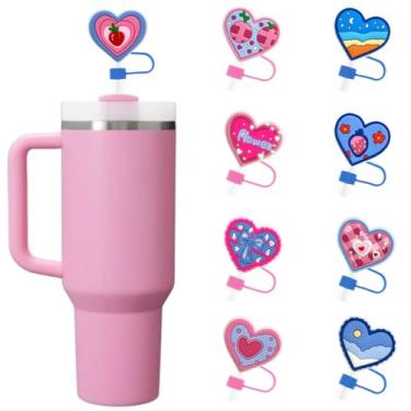 Imagem de 9 peças de tampas de palha de cobertura de palha para acessórios de copo Stanley de 40/850.5 g - yefiuo 10 mm/0,39 pol. Silicone em forma de coração tampa de canudo reutilizável tampa de garrafa