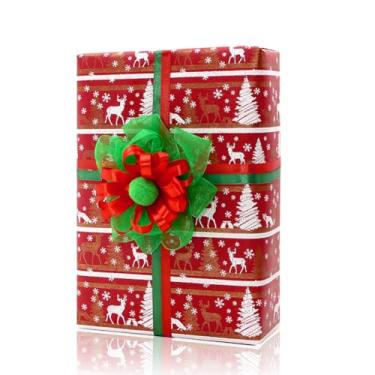 Imagem de Árvore de Natal vintage branca e dourada alce e floresta animais selvagens em papel de embrulho vermelho rico -1 mini rolo 43 x 3 metros por rolo 14,1 m² - Embrulho de presente para Natal,