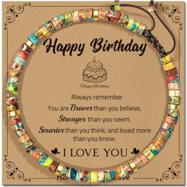 Imagem de ZOKCC Presentes de aniversário de 30º 40º 50º 60º 70º 80º aniversário para mulheres, pulseira de pedra natural, presentes de aniversário para mãe, filha, avó, irmã, amigas, colegas de trabalho, King