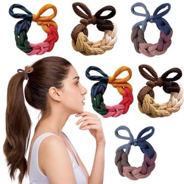 Imagem de Ouliget Conjunto de anéis de cabelo com laço trançado, elásticos de nó, cordas de cabelo para mulheres, cordão de cabelo para amarrar rabo de cavalo alto, elástico, espesso, durável para cabelos