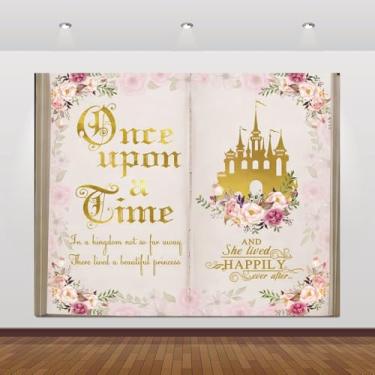 Imagem de Caaerttply Livros de contos de fadas, Once Upon A Time, pano de fundo para fotografia, 3 x 2,4 m, castelo de flores rosa, princesas, meninas, festa de primeiro aniversário, bolo esmagador, sessão de