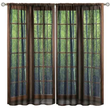 Imagem de Cortinas de floresta de bambu com cenário natural, paisagem rural, tratamento de janela de bambu para quarto, sala de estar, decoração de janela, 106,7 cm L x 114,3 cm C