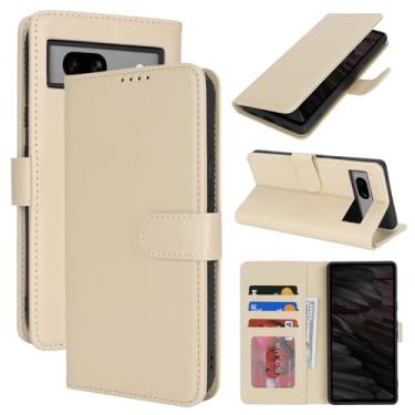 Imagem de SunYoo Capa carteira para Google Pixel 7a com suporte para cartão, capa carteira Pixel 7a para homens e mulheres, couro à prova de choque com fivela magnética com suporte flip capa de telefone - bege