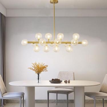 Imagem de JTYP Lustres Lineares Modernos Para Sala De Jantar, 16 Luminárias Pendentes De Luz, Cozinha, Lustres Sputnik Dourados, Lustre Suspenso De Teto, Sala De Jantar, Lustre Sobre A Mesa (Cobre E Vidro Tra