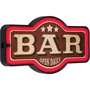 Imagem de American Vintage Sign Co. Bar Aberto Diariamente Led Neon Sign Vintage Inspired Retro Wall Decor Para A Caverna Do Homem, Sala De Jogos, Fliperama Ou Bar Em Casa (17” X 9,5” X 2”)