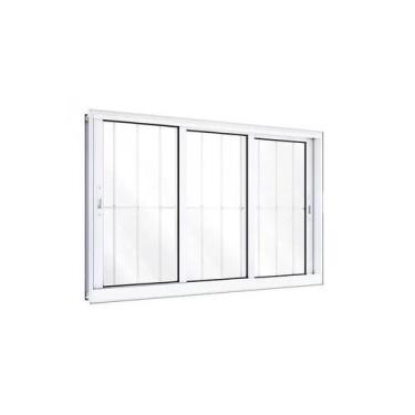 Imagem de Janela 3 Folhas Max Com Grade 100X120 Alumínio Branco Linha 25 Jade - 