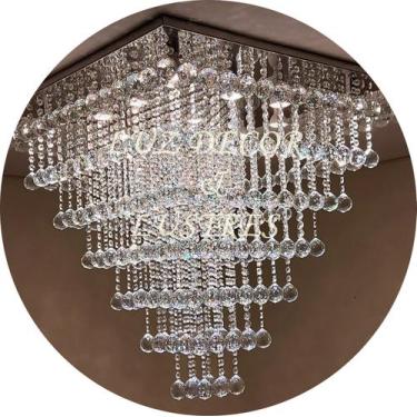 Imagem de Luminária Moderna Plafon De Cristais K9 Base Inox 70x70cm - LUZ DECOR,