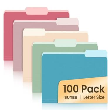 Imagem de SUNEE Pastas de arquivo tamanho carta cores retrô, pacote com 100 pastas para documentos, abas cortadas em 1/3, pastas de arquivos coloridas, escritório, casa, escola, documentos, arquivos, papel
