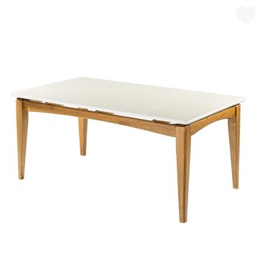 Imagem de Mesa de Jantar Retangular Tampo Vidro Off White 180x100 Cm Madeira Maciça Imbuia rmi