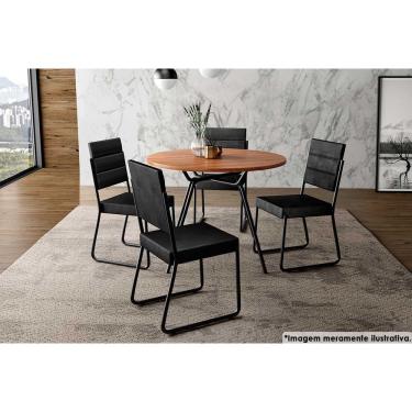 Imagem de Sala de Jantar Completa 1588 Aço c/ Tampo Madeirado 100cm e 4 Cadeiras 1736 Preto - Carraro