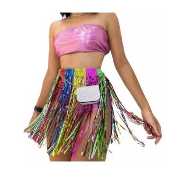 Imagem de Kit 2 Saia Metalizada Franja Metálica Carnaval Bloquinho Fantasia - DE
