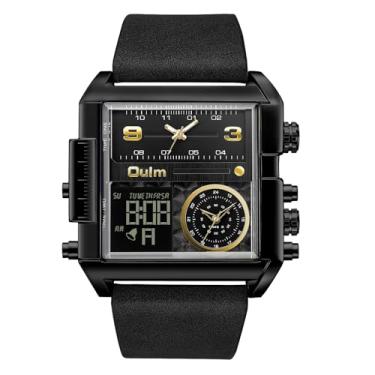 Imagem de CARLIEN Relógio masculino quadrado grande com retroiluminação LED multifuso horário cronômetro à prova d'água relógios de pulso analógico digital esportivo, Preto, Moda, clássica, esportiva