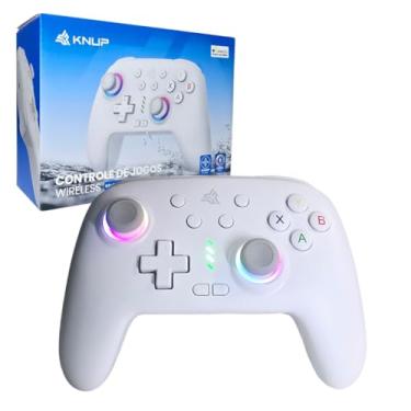 Imagem de Controle Gamer Gamepad KP-GM038 Branco Com LED Iluminação RGB, Bluetooth, 16 Botões, Botão Macro Configurável Compatível com Android via Bluetooth e PC Windows 10 e 11, iOS, Nintendo Switch Sem Fio Bluetooth Wireless Controle Manete com Vibração Dupla Joystick Com Sensor de Movimento