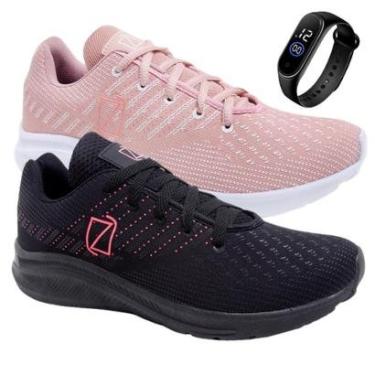 Imagem de Kit 2 Tenis Feminino Treinos Caminhada Academia Leve + Relógio-Feminino