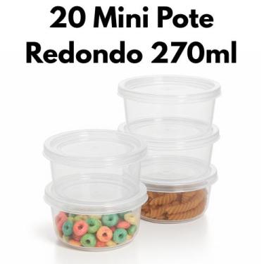 Imagem de Jogo 20 mini potes redondo 270ml fitness kit 20 potes com tampa redond